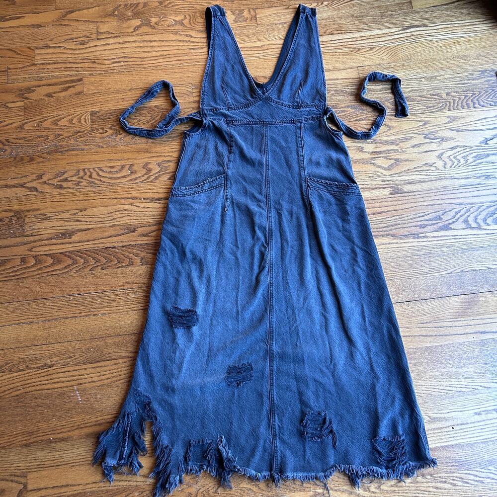 Free People We The Free Wonderland Maxi Dress Black Denim Distressed Size Small - Picture 3 of 11